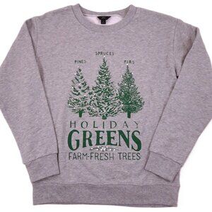Womens J Crew Holiday Greens Sweatshirt Small Christmas Tree Farm Pine Gray Cozy